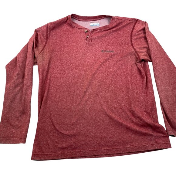 Columbia Men's Henley Shirt Medium Red Long-Sleeve Omni-Wick Polyester/Cotton - Picture 1 of 10
